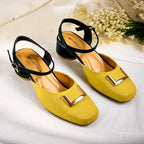 Musturd Glow Duo Slingback Block Heel PIU_251 Amarah Rexine ladies shoes PumpItUp.pk