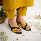 Mustard LVX Super Comfy Block Heel Sandal PIU_158 Jeans + Sofa Rexine ladies shoes PumpItUp.pk