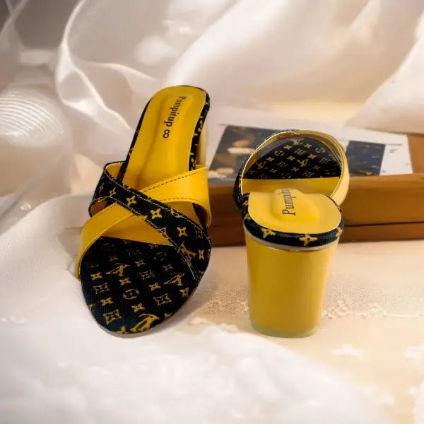 Mustard LVX Super Comfy Block Heel Sandal PIU_158 Jeans + Sofa Rexine ladies shoes PumpItUp.pk