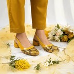 Mustard Python Power Slingback Block Heel PIU_218 Imported Patent Rexine ladies shoes PumpItUp.pk