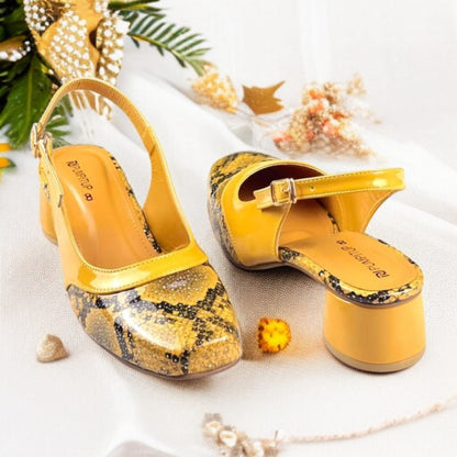“Mustard Python Power Slingback Block Heel PIU_218 for Women – PumpItUp.pk”