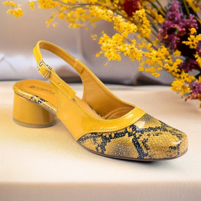 “Mustard Python Power Slingback Block Heel PIU_218 for Women – PumpItUp.pk”