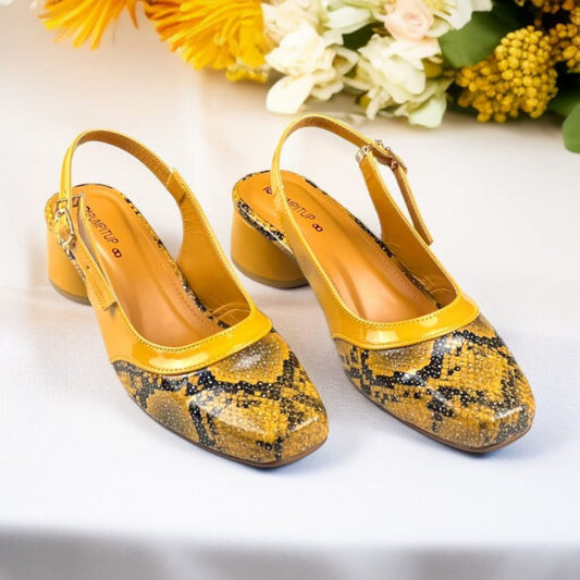 “Mustard Python Power Slingback Block Heel PIU_218 for Women – PumpItUp.pk”