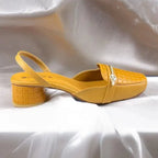 Mustard Waffle Charm Slingback PIU_220 textured block heel slingback shoes PumpItUp.pk