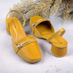 Mustard Waffle Charm Slingback PIU_220 textured block heel slingback shoes PumpItUp.pk