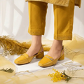 Mustard Waffle Charm Slingback Block Heel PIU_220 Imported Sofa Rexine ladies shoes PumpItUp.pk