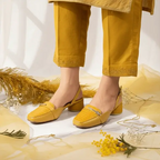 Mustard Waffle Charm Slingback Block Heel PIU_220 Imported Sofa Rexine ladies shoes PumpItUp.pk