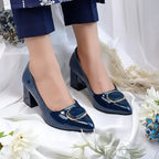 Navy Blue Glossy Block Heel PIU_240 Patent Rexine ladies shoes PumpItUp.pk