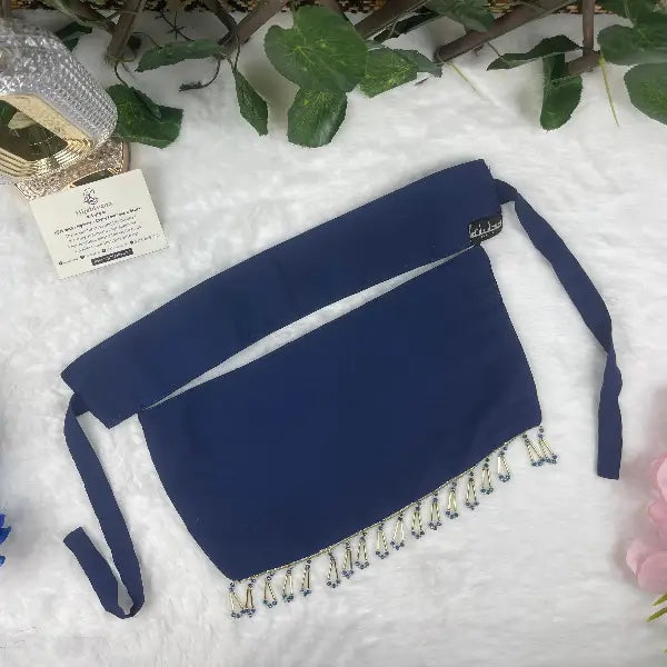 Navy Blue Saudi Niqab With Beads HB-30 – Double Georgette Fabric by Hijabiyana By Pumpitup.pk