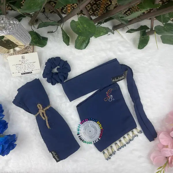 Navy Blue Saudi Niqab With Beads Set HB-32 – Double Georgette Fabric by Hijabiyana