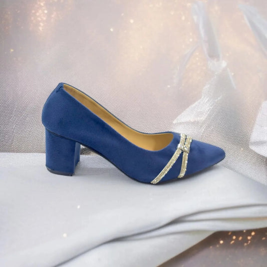 Navy Blue Stony Block heel Pump PIU_117