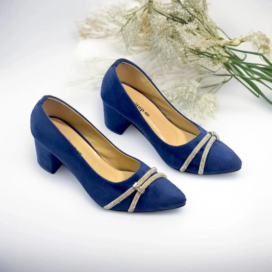 Navy Blue Stony Block heel Pump PIU_117