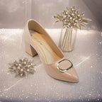 Nude Glossy Block Heel PIU_239 patent rexine ladies shoes PumpItUp.pk