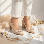 Nude Glossy Block Heel PIU_239 Patent Rexine ladies shoes PumpItUp.pk