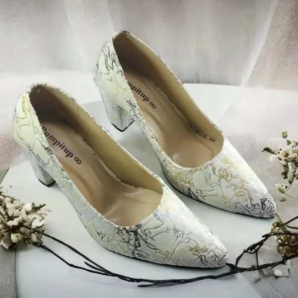 OFF White Chunky Block Heel Pump PIU_138 Amarah rexine ladies shoes PumpItUp.pk