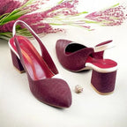 Off White & Mehroon Charm Slingback PIU_229 ladies 2 inch block heel shoes PumpItUp.pk