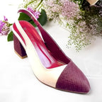 Off White & Mehroon Charm Slingback PIU_229 ladies 2 inch block heel shoes PumpItUp.pk