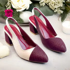 Off White & Mehroon Charm Slingback PIU_229 ladies 2 inch block heel shoes PumpItUp.pk