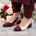Off White & Mehroon Charm Slingback Block Heel PIU_229 Sofa & Fabric ladies shoes PumpItUp.pk
