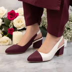 Off White & Mehroon Charm Slingback Block Heel PIU_229 Sofa & Fabric ladies shoes PumpItUp.pk