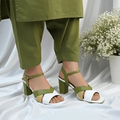 Olive Charm Block Heels Sandal PIU_193 Sofa Rexine ladies shoes PumpItUp.pk
