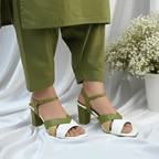 Olive Charm Block Heels Sandal PIU_193 Sofa Rexine ladies shoes PumpItUp.pk