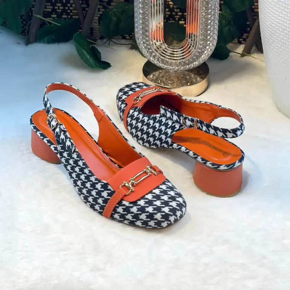 Orange Crush Slingback PIU_223 Amarah fabric rexine block heel slingback shoes PumpItUp.pk