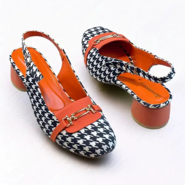 Orange Crush Slingback PIU_223 Amarah fabric rexine block heel slingback shoes PumpItUp.pk