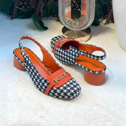 Orange Crush Slingback PIU_223 Amarah fabric rexine block heel slingback shoes PumpItUp.pk