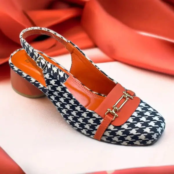 Orange Crush Slingback PIU_223 Amarah fabric rexine block heel slingback shoes PumpItUp.pk