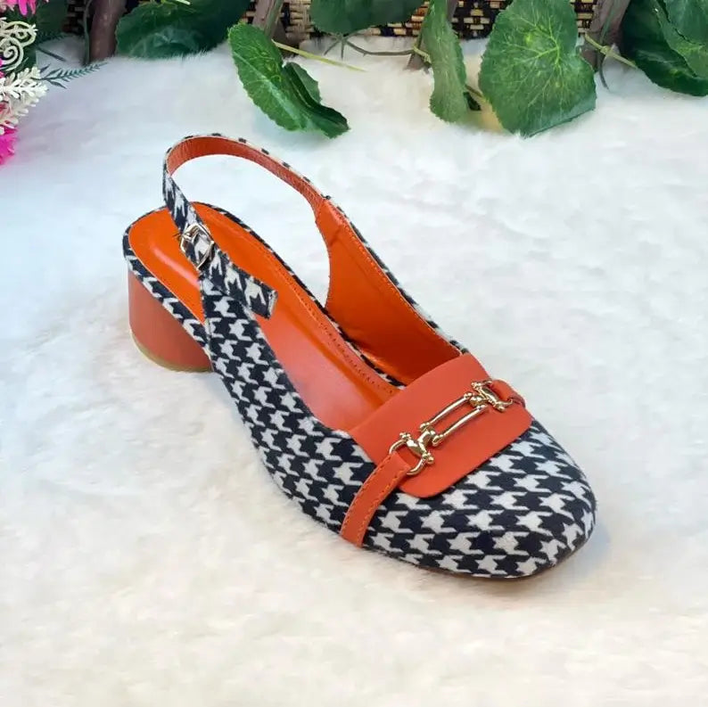 Orange Crush Slingback PIU_223 Amarah fabric rexine block heel slingback shoes PumpItUp.pk