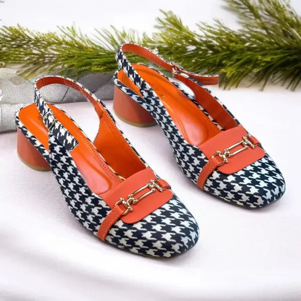 Orange Crush Slingback PIU_223 Amarah fabric rexine block heel slingback shoes PumpItUp.pk