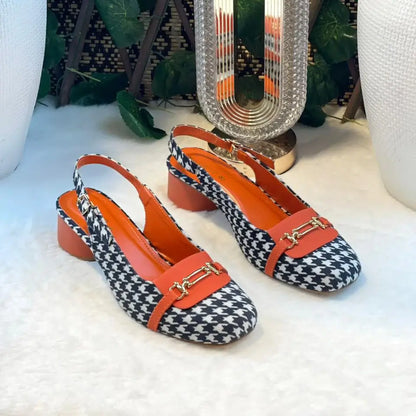 Orange Crush Slingback PIU_223 Amarah fabric rexine block heel slingback shoes PumpItUp.pk