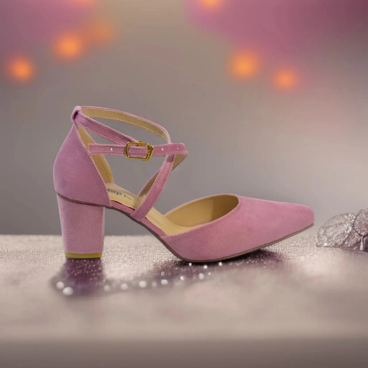 Pink Cross Strap Block heel Pump PIU_113