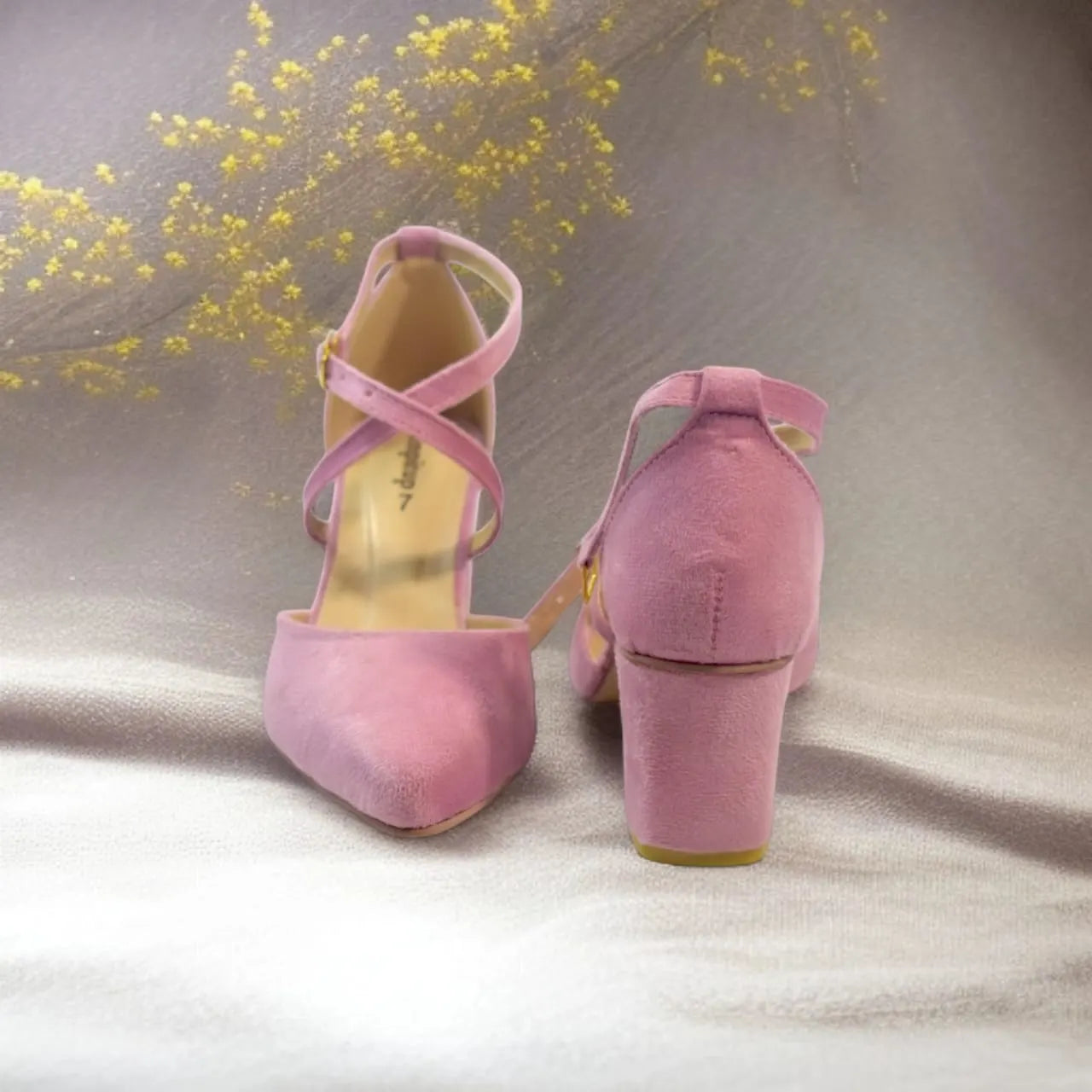 Pink Cross Strap Block heel Pump PIU_113