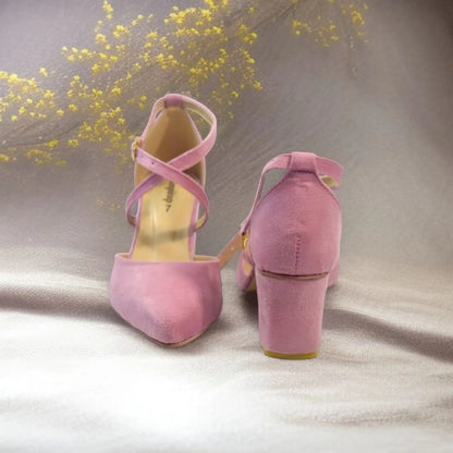 Pink Cross Strap Block heel Pump PIU_113