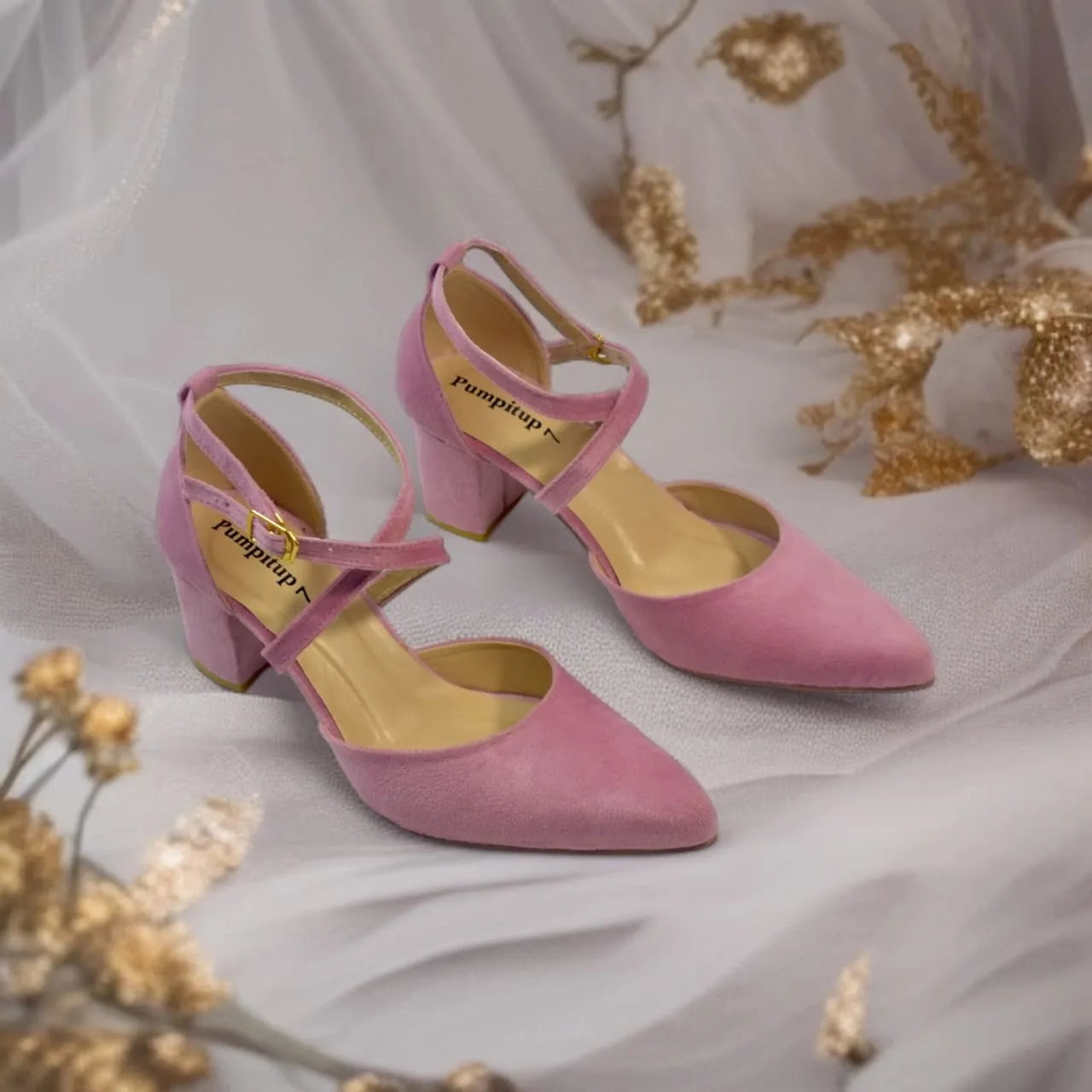Pink Cross Strap Block heel Pump PIU_113