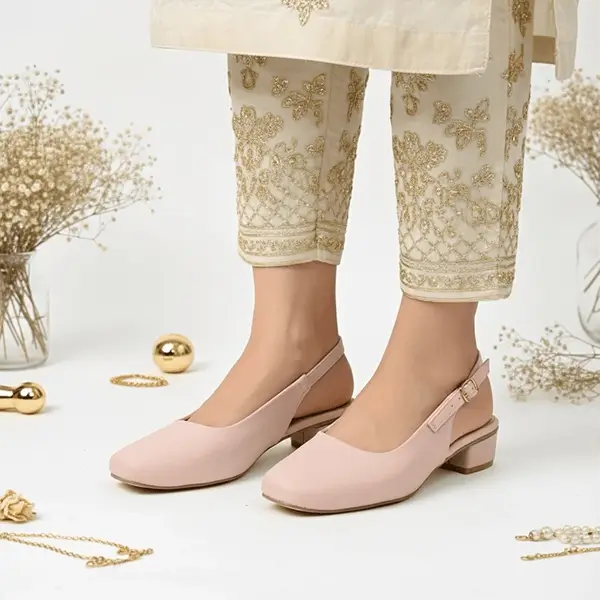 Pink Sleek Solace Slingback Block Heel PIU_210 Imported Sofa Rexine ladies shoes PumpItUp.pk