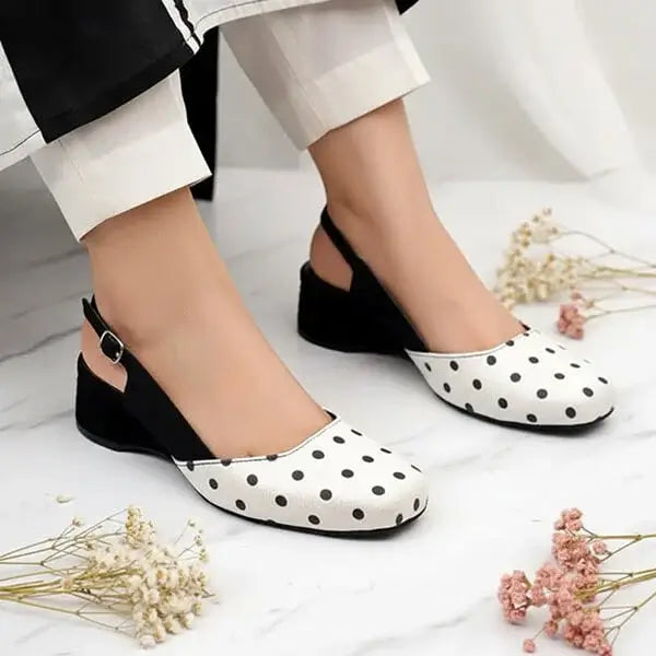Polka Dots Block Heel PIU_243 Amarah Rexine ladies shoes PumpItUp.pk