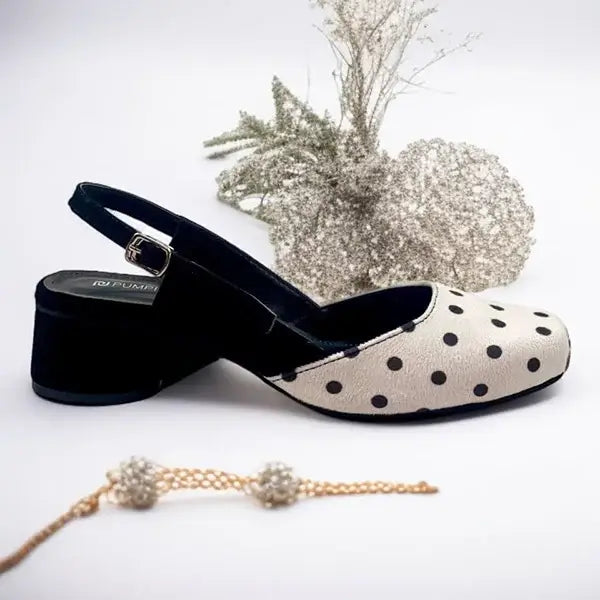 Polka Dots Block Heel PIU_243 Amarah rexine ladies shoes PumpItUp.pk