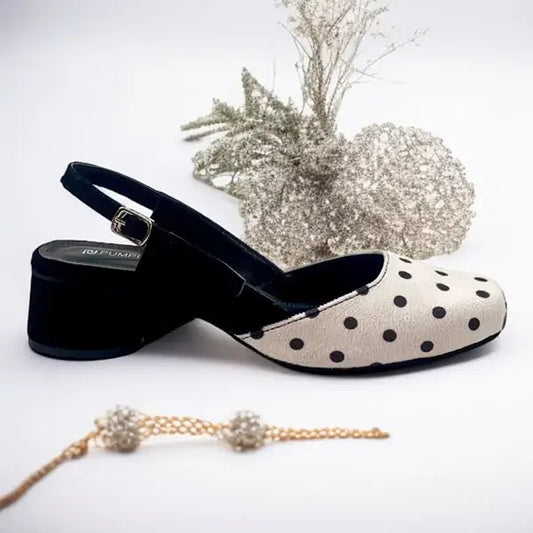 Polka Dots Block Heel PIU_243 Amarah rexine ladies shoes PumpItUp.pk