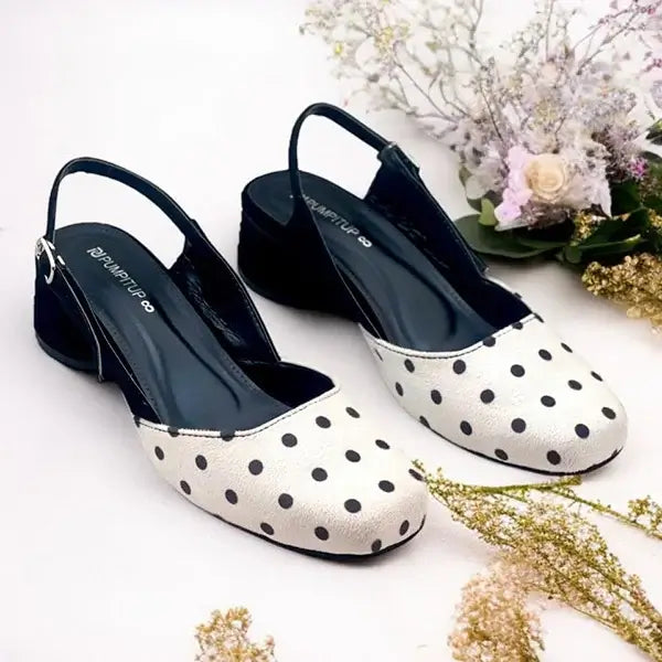 Polka Dots Block Heel PIU_243 Amarah rexine ladies shoes PumpItUp.pk