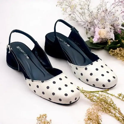 Polka Dots Block Heel PIU_243 Amarah rexine ladies shoes PumpItUp.pk