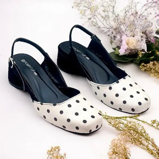 Polka Dots Block Heel PIU_243 Amarah rexine ladies shoes PumpItUp.pk