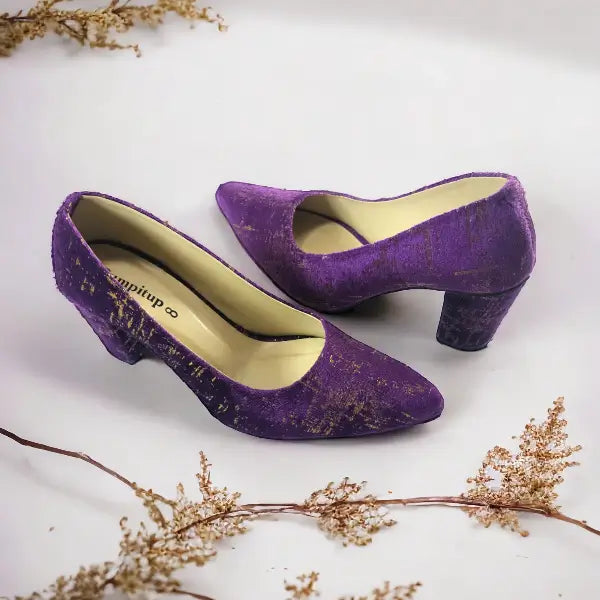 Purple Buttercups Block Heel Pump PIU_128 amarah rexine ladies shoes PumpItUp.pk