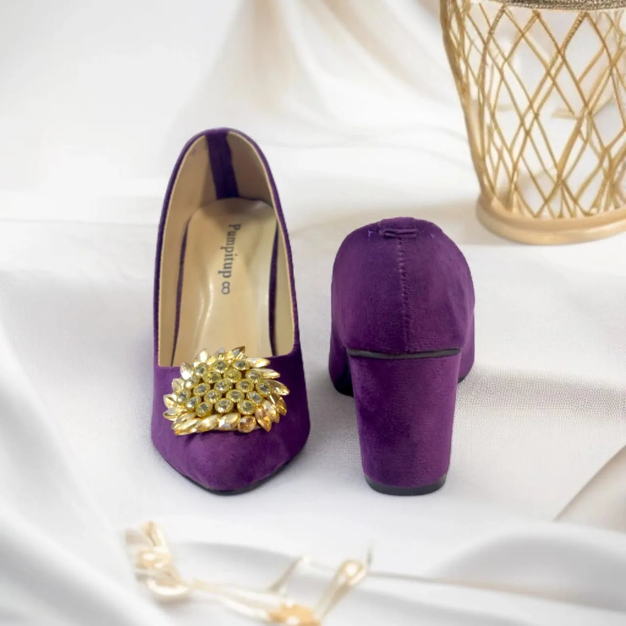 Purple Classy Stone Block Heel Pump PIU_103