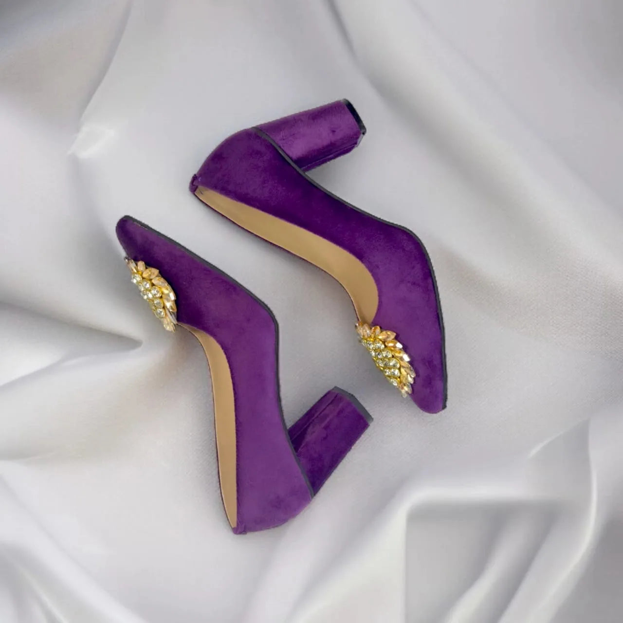 Purple Classy Stone Block Heel Pump PIU_103