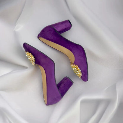 Purple Classy Stone Block Heel Pump PIU_103