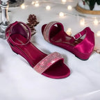 Queen Mehroon Rhinestone Strap Wedge Sandals Pakistan - PIU_286 | PumpItUp