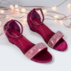 Mehroon Pearl Strap Wedge Sandals Pakistan - PIU_286 | PumpItUp